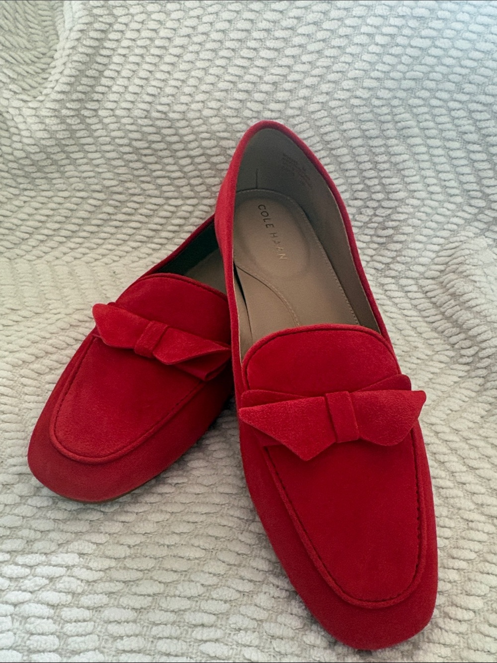 Cole Haan Red Suede Bow Loafers